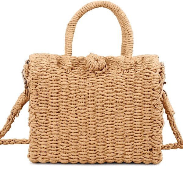 Handwoven Rattan Crossbody Bag with Top Handle - Trendy Accessories/Handbags in Khaki for Women | The802Gypsy