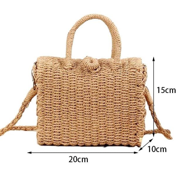 Handwoven Rattan Crossbody Bag with Top Handle - Trendy Accessories/Handbags in Khaki for Women | The802Gypsy