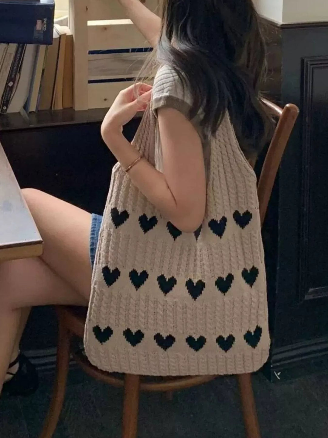 Heart pattern knitted handbag - Trendy Accessories/Handbags in Khaki for Women | The802Gypsy