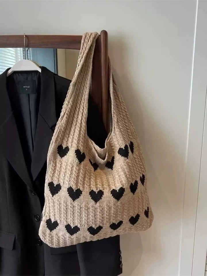Heart pattern knitted handbag - Trendy Accessories/Handbags in Khaki for Women | The802Gypsy