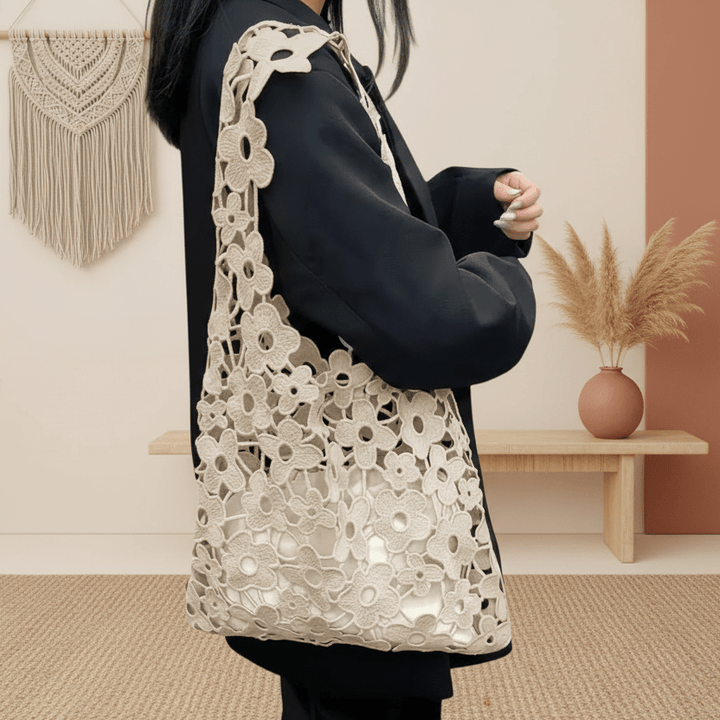 Lace Cotton 2 In 1 Soft Tote Bag - Trendy Accessories/Handbags in Khaki for Women | The802Gypsy