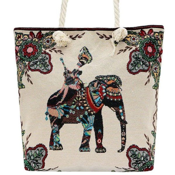 Boho Elephant Canvas Beach Tote Bag - Trendy Accessories/Handbags in Multi for Women | The802Gypsy