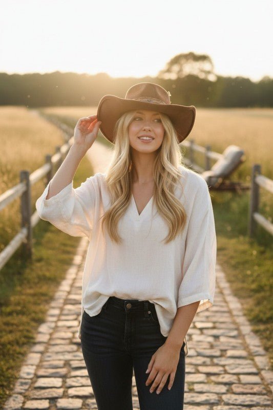 Vintage Distressed Shapeable Wide Brim Fedora Hat - Trendy Accessories/Hat in Brown for Women | The802Gypsy