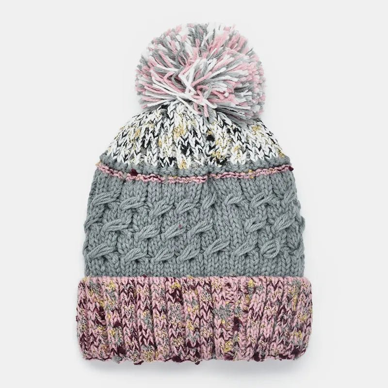 Contrast Thermal Hat with Pompom - Trendy Accessories/Hat in Gray for Women | The802Gypsy