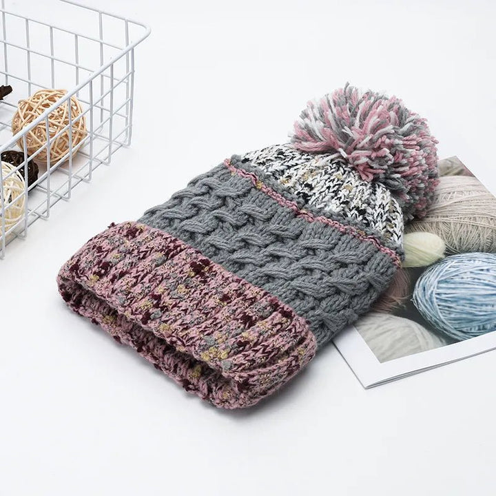 Contrast Thermal Hat with Pompom - Trendy Accessories/Hat in Gray for Women | The802Gypsy