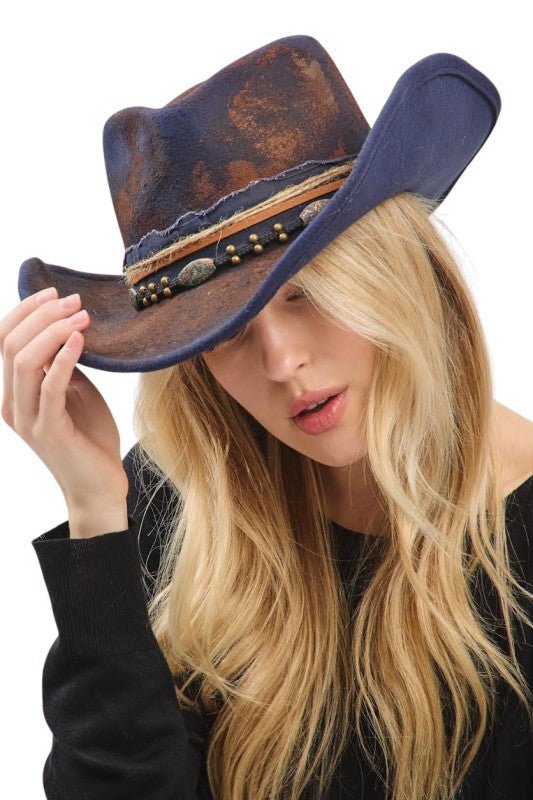 Distressed Wide Brim Fedora Cowboy Hat - Trendy Accessories/Hat in Multi for Women | The802Gypsy