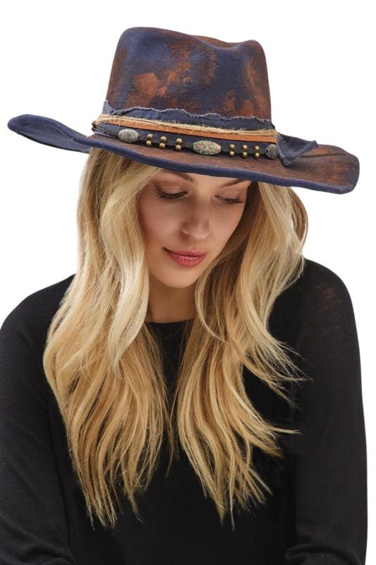 Distressed Wide Brim Fedora Cowboy Hat - Trendy Accessories/Hat in Multi for Women | The802Gypsy