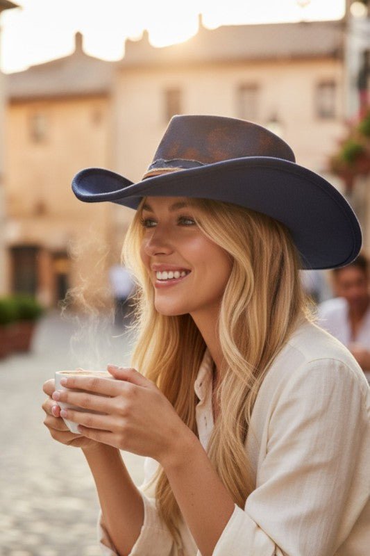 Distressed Wide Brim Fedora Cowboy Hat - Trendy Accessories/Hat in Multi for Women | The802Gypsy