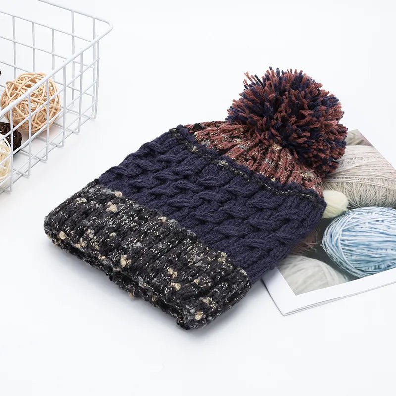 Contrast Thermal Hat with Pompom - Trendy Accessories/Hat in Navy for Women | The802Gypsy