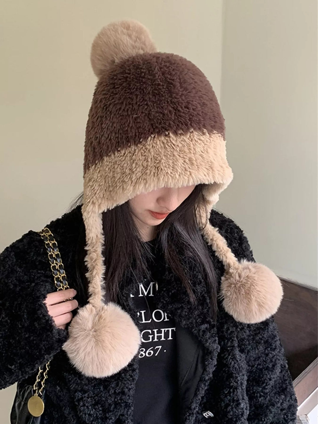 Oversized Plush Pom - pom Hat - Trendy Accessories/Hat in Taupe for Women | The802Gypsy