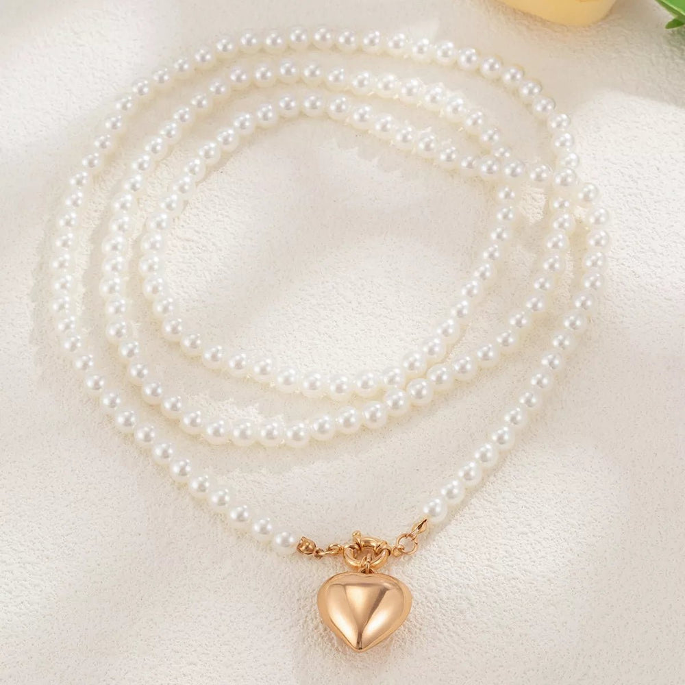 Pearl Chain Heart Necklace 18K Gold - Plated 1 - Piece - Trendy Accessories/Necklaces in Gold for Women | The802Gypsy