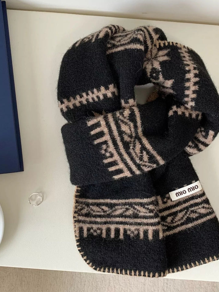 Vintage Pattern Knitted Scarf - Trendy Accessories/Scarves in Black for Women | The802Gypsy