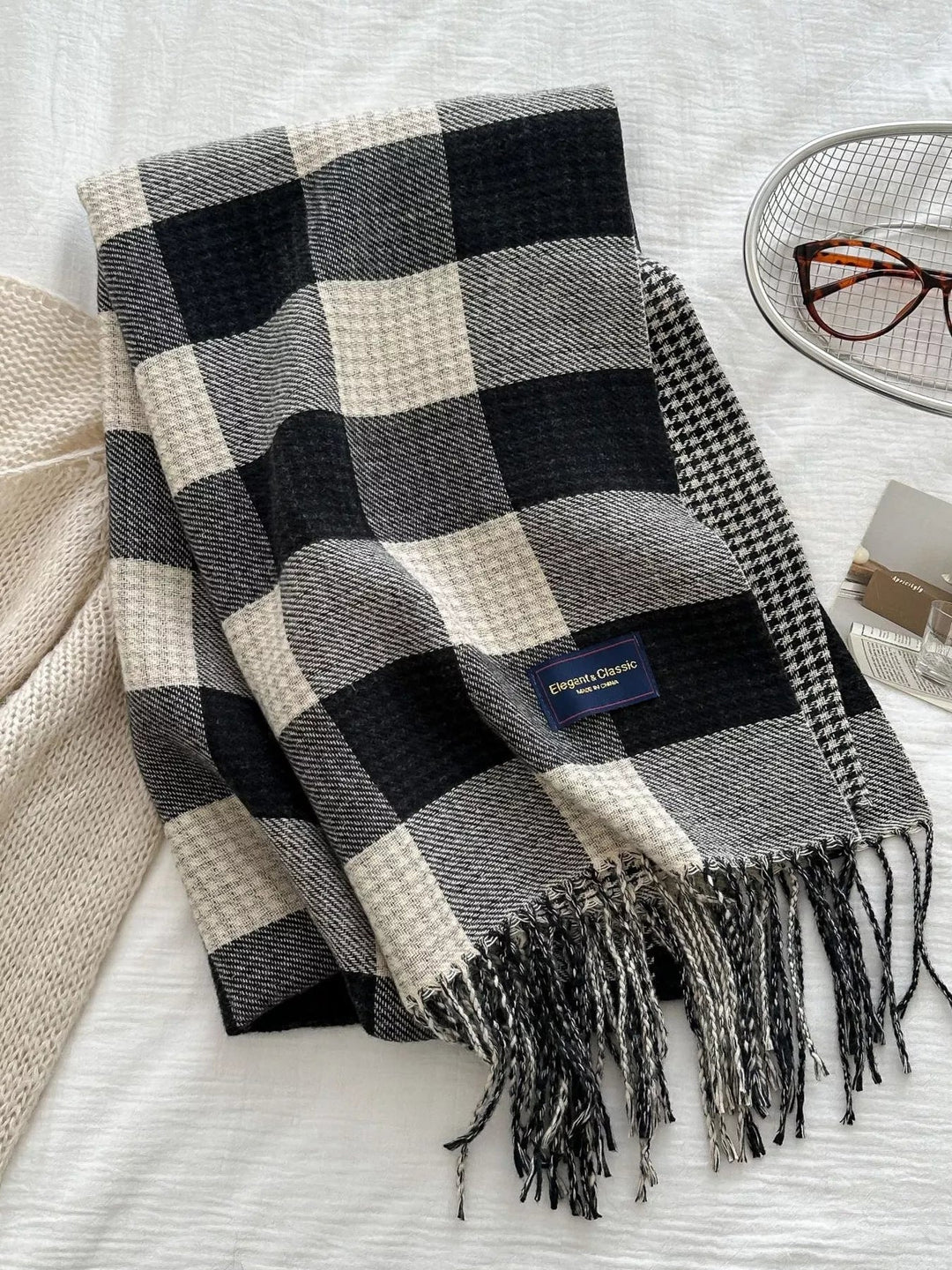 Plaid Tassel Winter Scarf - Trendy Accessories/Scarves in Black for Women | The802Gypsy