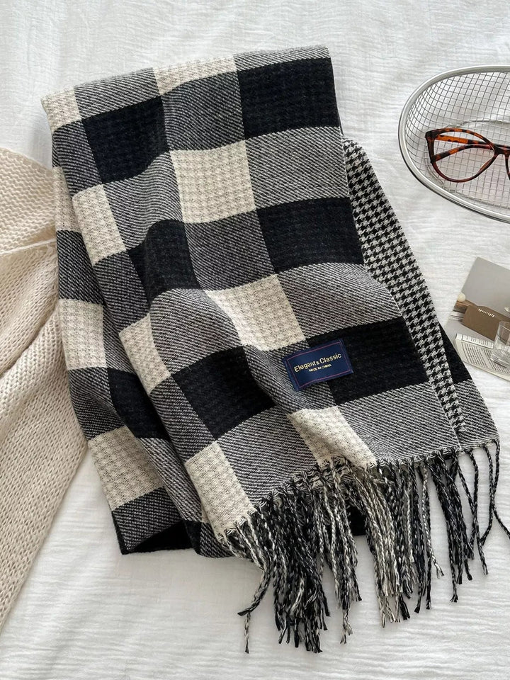 Plaid Tassel Winter Scarf - Trendy Accessories/Scarves in Black for Women | The802Gypsy