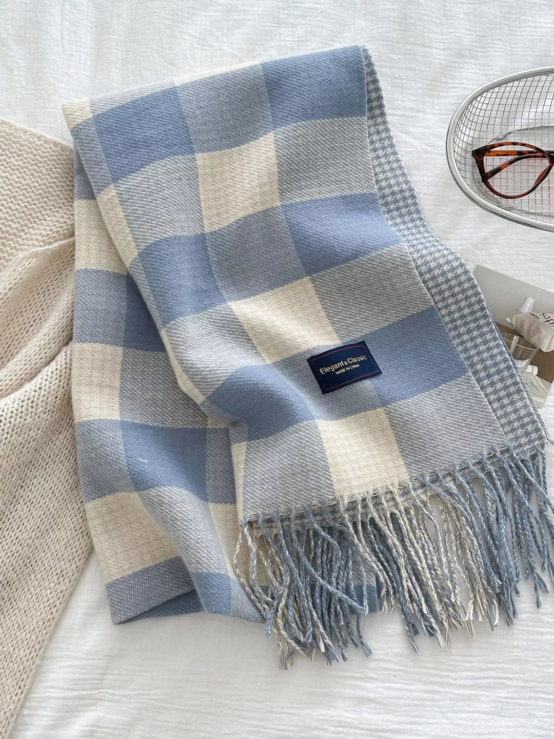 Plaid Tassel Winter Scarf - Trendy Accessories/Scarves in Blue for Women | The802Gypsy
