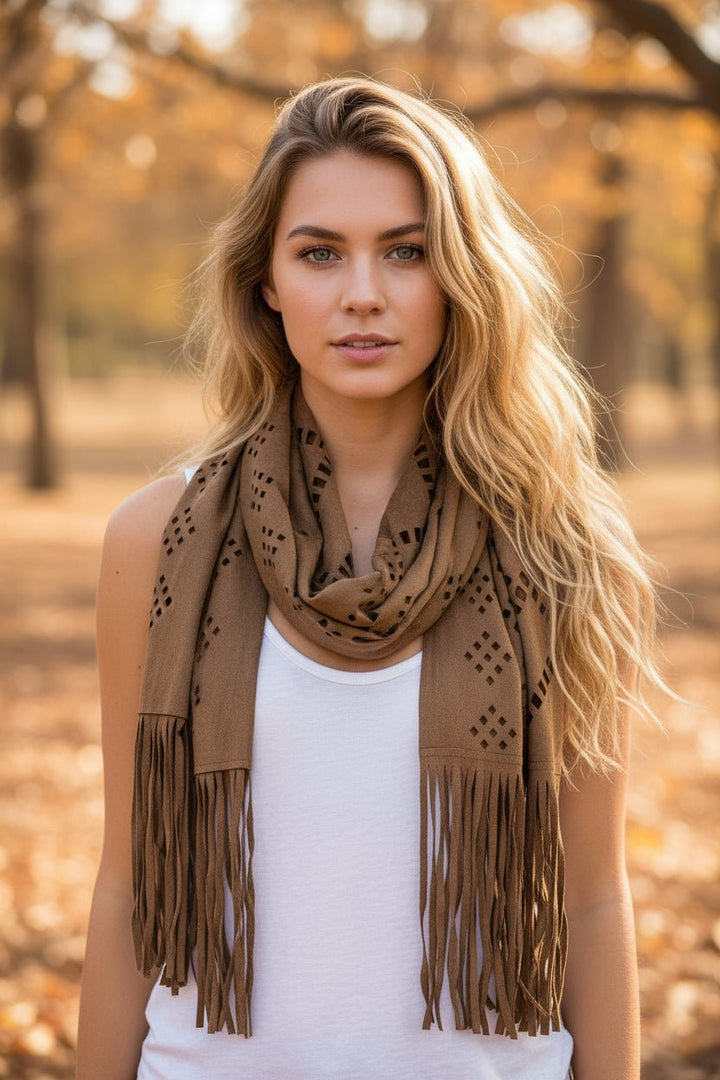 Ultra Suede Perforated Scarf - Trendy Accessories/Scarves in Coffee for Women | The802Gypsy