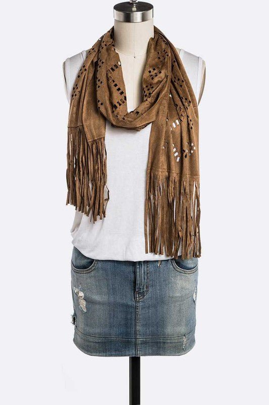 Ultra Suede Perforated Scarf - Trendy Accessories/Scarves in Coffee for Women | The802Gypsy