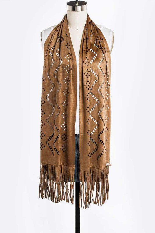 Ultra Suede Perforated Scarf - Trendy Accessories/Scarves in Coffee for Women | The802Gypsy