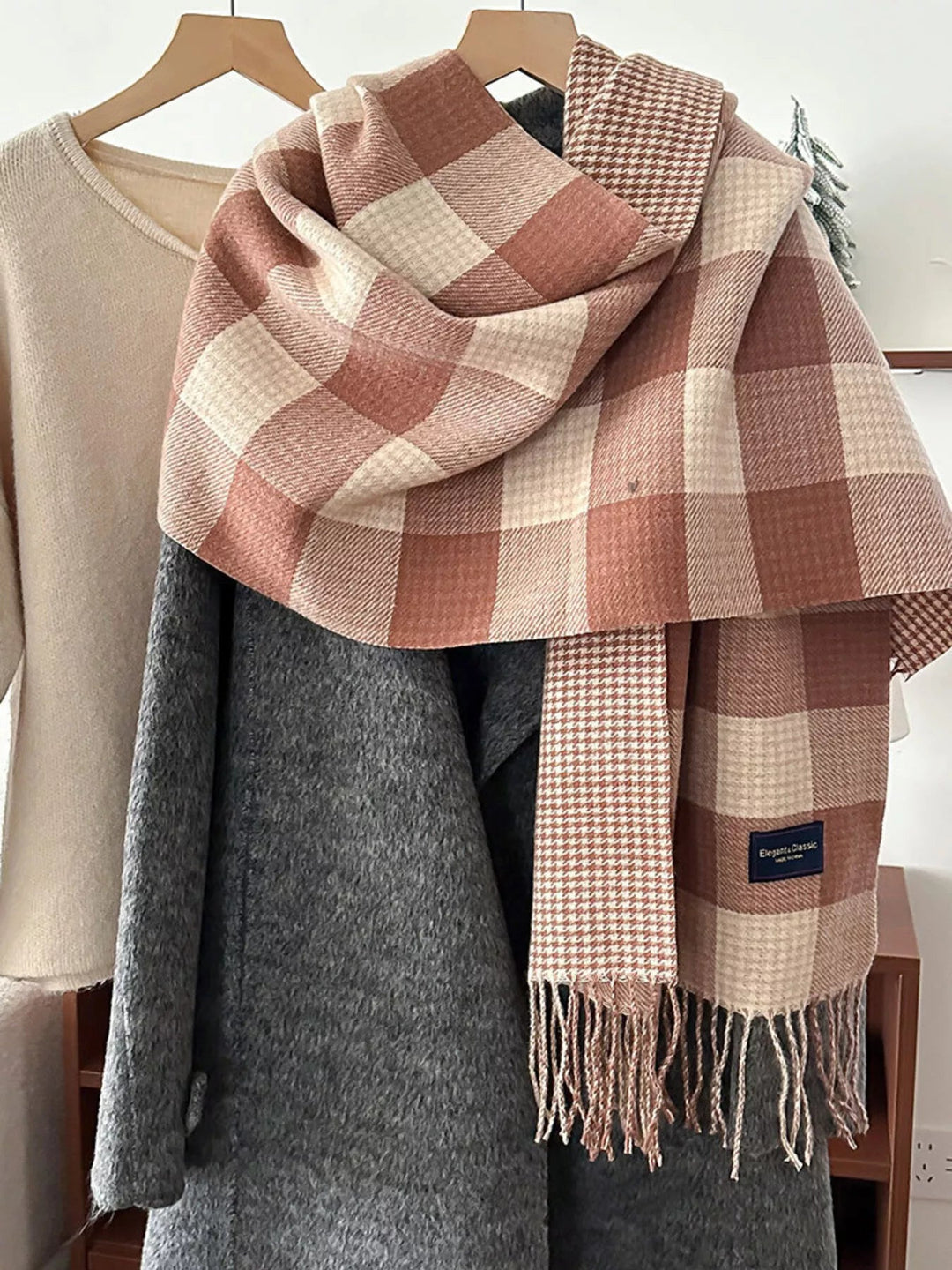 Plaid Tassel Winter Scarf - Trendy Accessories/Scarves in Coral for Women | The802Gypsy