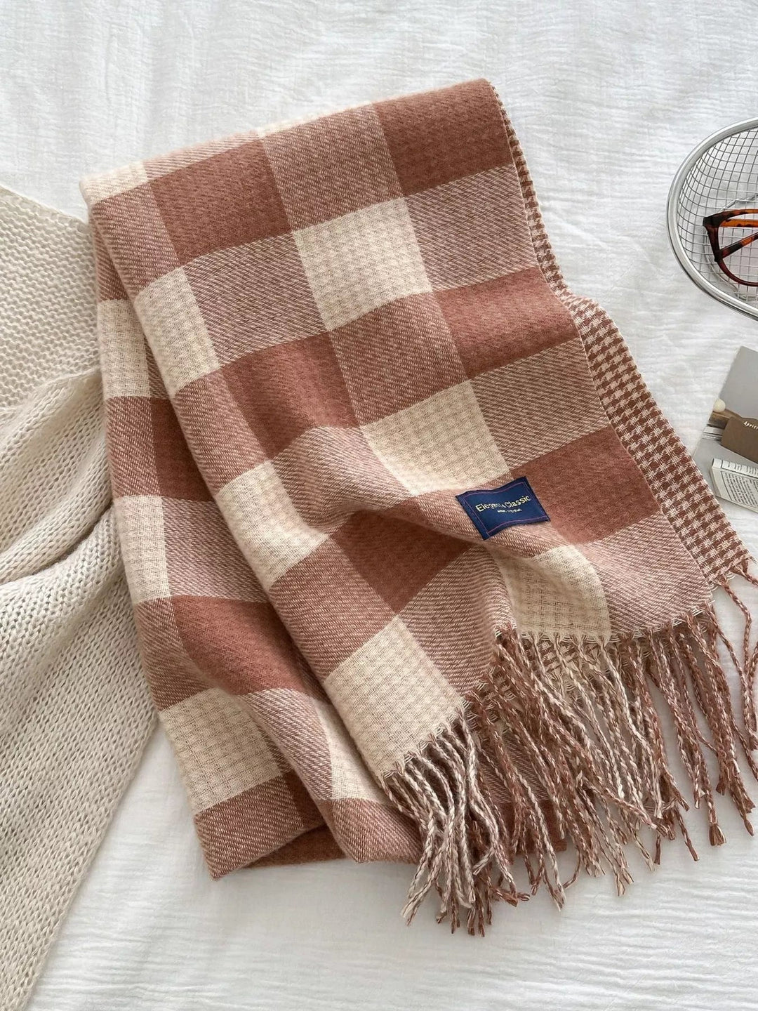 Plaid Tassel Winter Scarf - Trendy Accessories/Scarves in Coral for Women | The802Gypsy