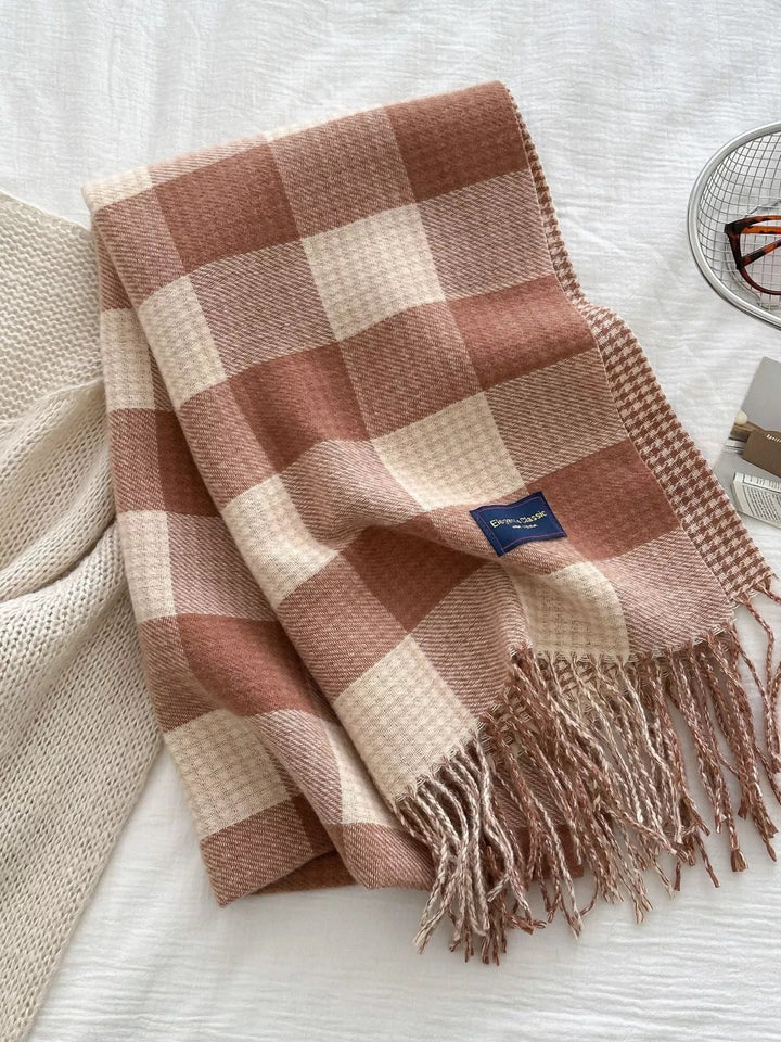 Plaid Tassel Winter Scarf - Trendy Accessories/Scarves in Coral for Women | The802Gypsy