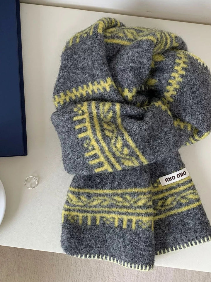 Vintage Pattern Knitted Scarf - Trendy Accessories/Scarves in Dark Gray for Women | The802Gypsy