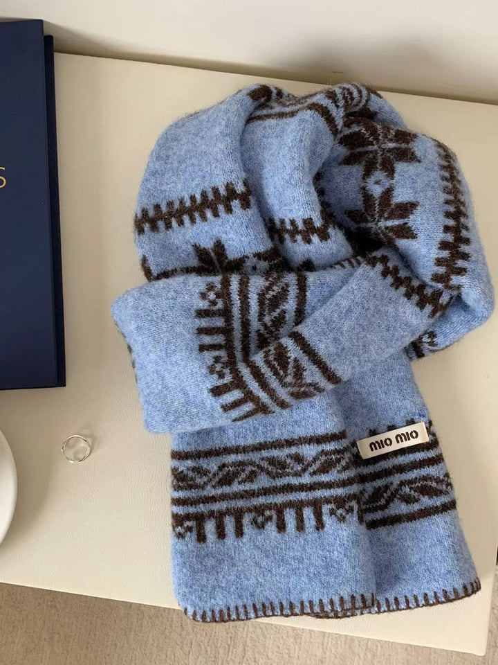 Vintage Pattern Knitted Scarf - Trendy Accessories/Scarves in Light Blue for Women | The802Gypsy