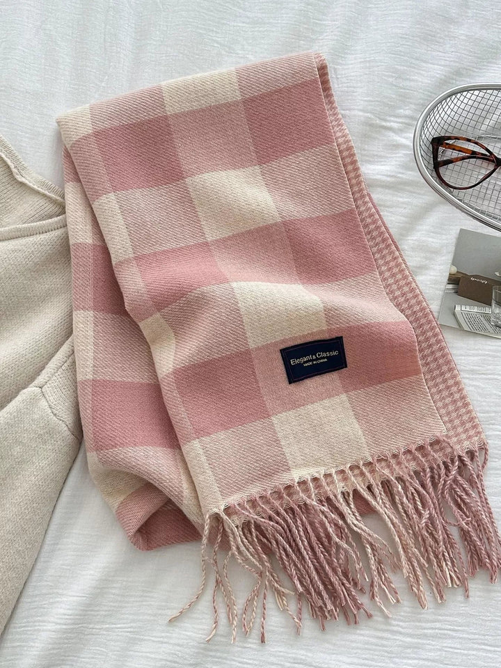 Plaid Tassel Winter Scarf - Trendy Accessories/Scarves in Pink for Women | The802Gypsy
