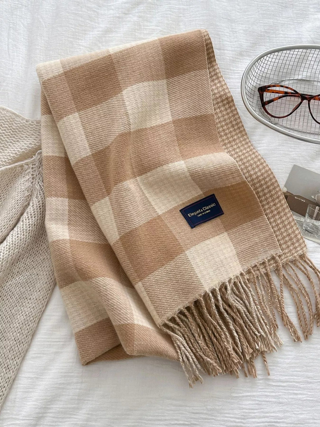 Plaid Tassel Winter Scarf - Trendy Accessories/Scarves in Tan for Women | The802Gypsy