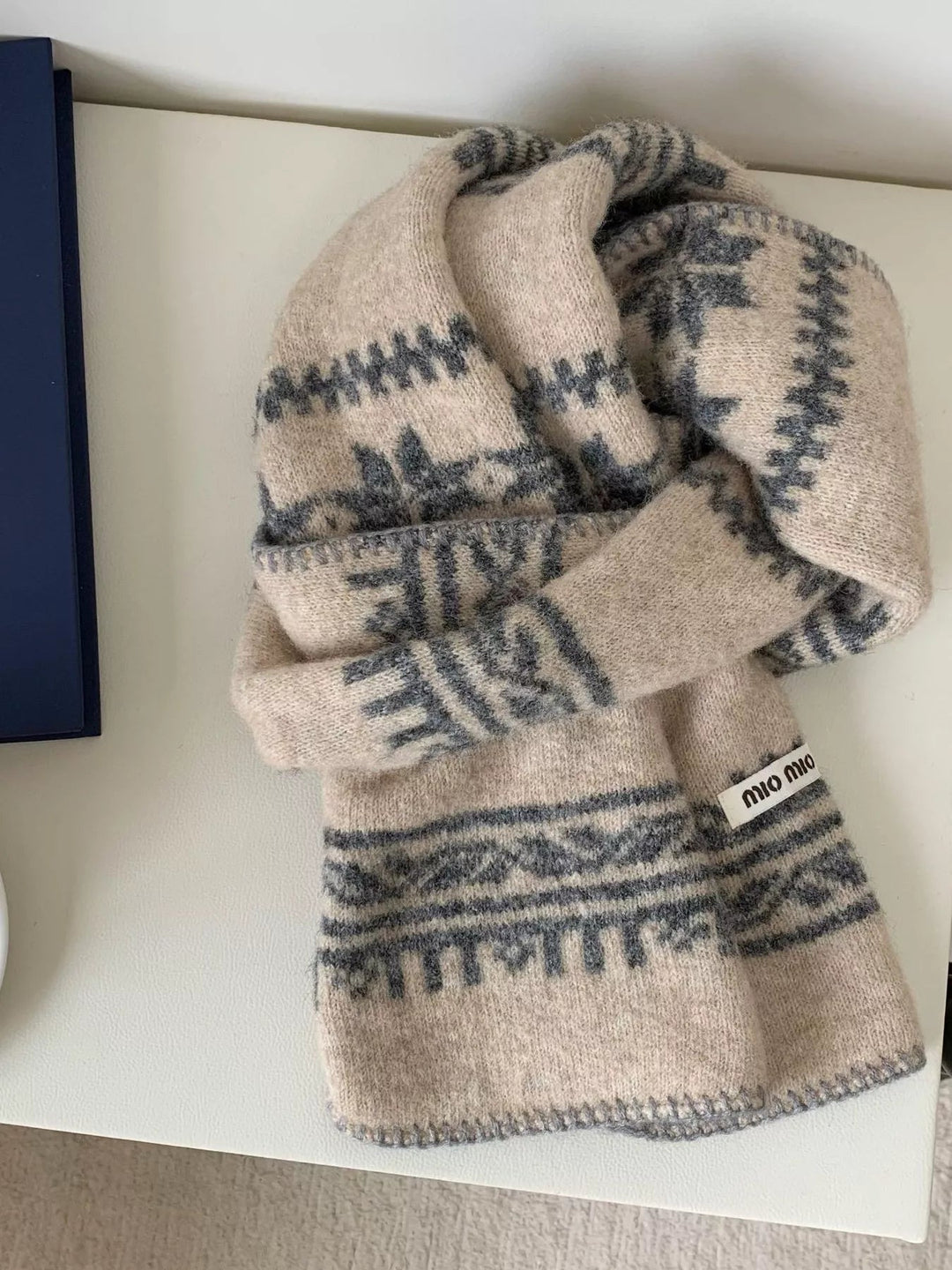 Vintage Pattern Knitted Scarf - Trendy Accessories/Scarves in Tan for Women | The802Gypsy