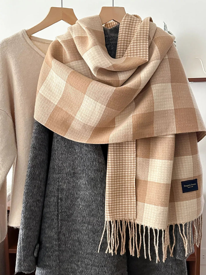 Plaid Tassel Winter Scarf - Trendy Accessories/Scarves in Tan for Women | The802Gypsy