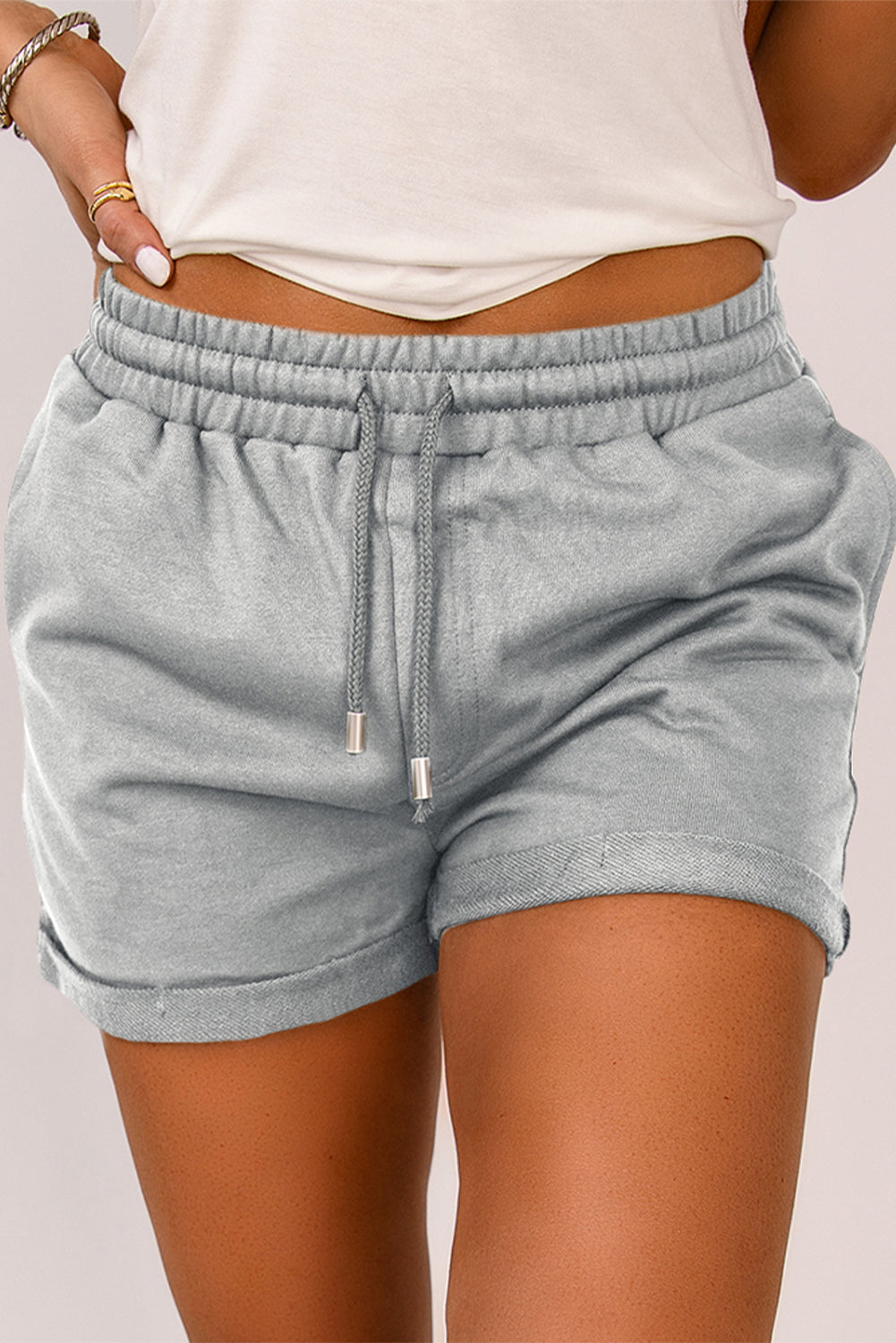 GYPSY-Drawstring Waist Cuffed Shorts