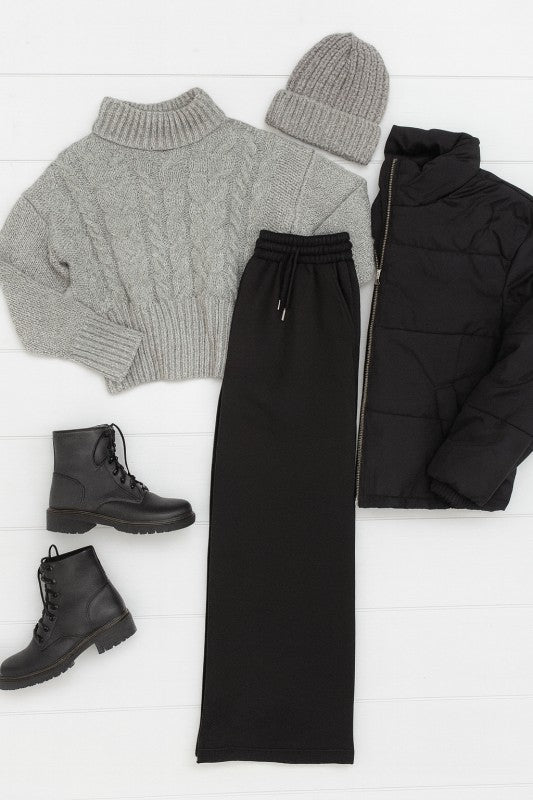 The Jenna - Comfy Wide Leg Fleece pants - Trendy Bottoms in Black for Women | The802Gypsy