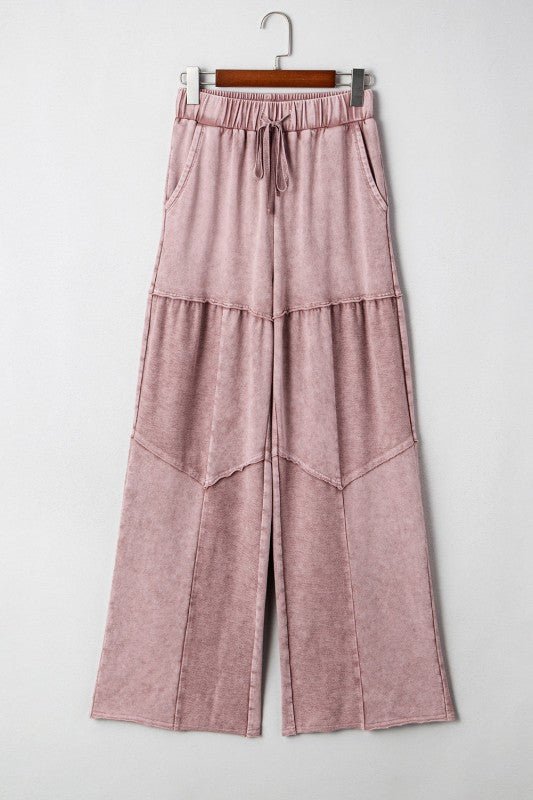 Mineral Wash Patchwork Tiered Wide Leg Pants - Trendy Bottoms in Black for Women | The802Gypsy