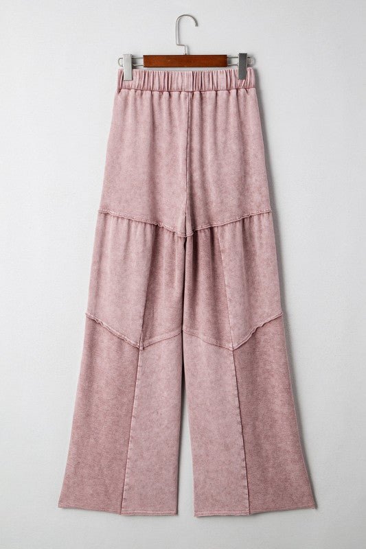 Mineral Wash Patchwork Tiered Wide Leg Pants - Trendy Bottoms in Black for Women | The802Gypsy