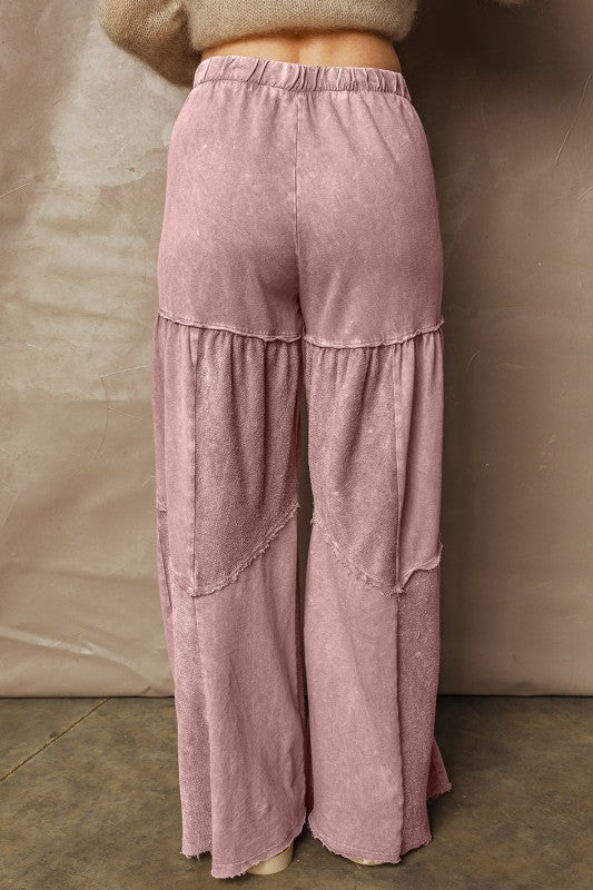 Mineral Wash Patchwork Tiered Wide Leg Pants - Trendy Bottoms in Black for Women | The802Gypsy