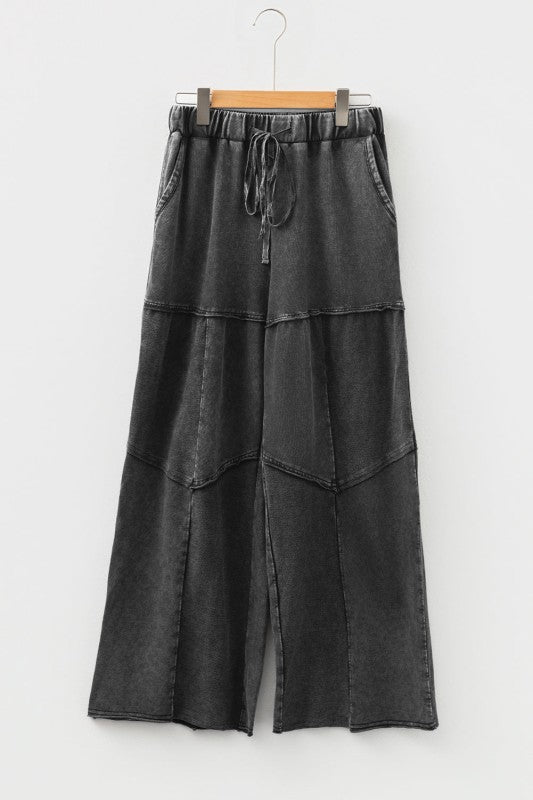 Mineral Wash Patchwork Tiered Wide Leg Pants - Trendy Bottoms in Black for Women | The802Gypsy