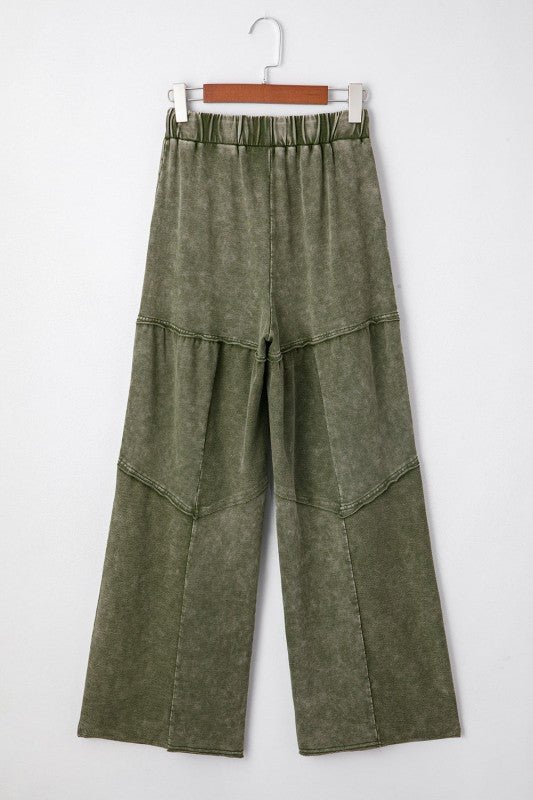 Mineral Wash Patchwork Tiered Wide Leg Pants - Trendy Bottoms in Black for Women | The802Gypsy