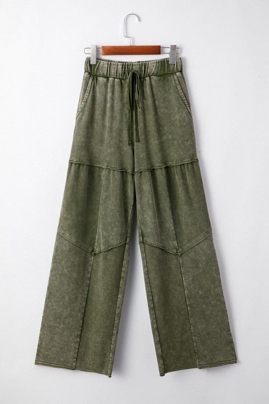 Mineral Wash Patchwork Tiered Wide Leg Pants - Trendy Bottoms in Black for Women | The802Gypsy