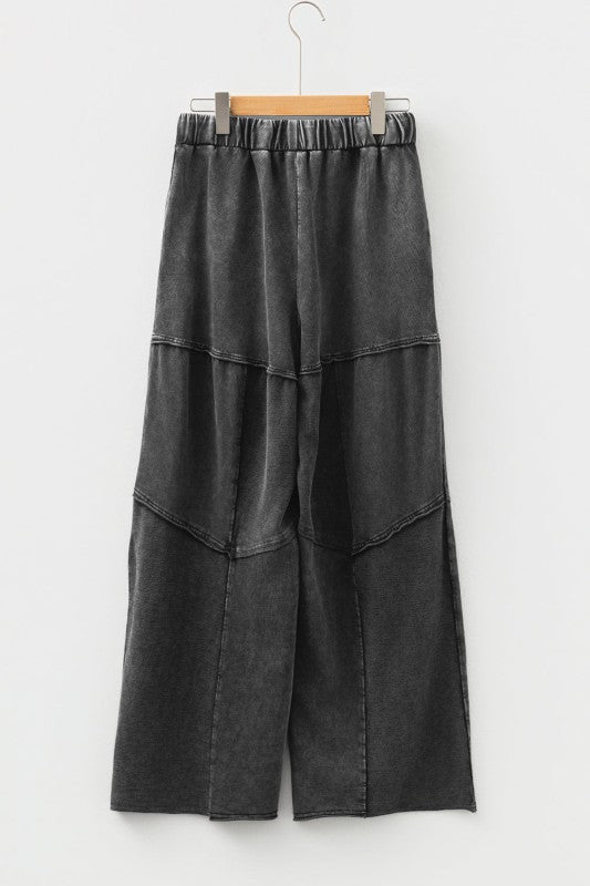 Mineral Wash Patchwork Tiered Wide Leg Pants - Trendy Bottoms in Black for Women | The802Gypsy