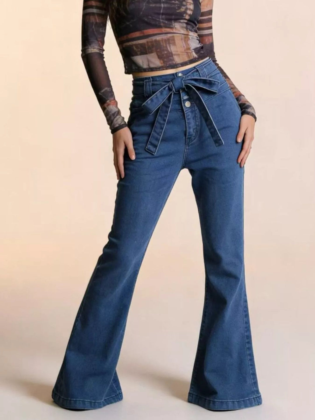 Tie Waist High - Waisted Bell - Bottom Jeans - Trendy Bottoms/Jeans in Aqua for Women | The802Gypsy
