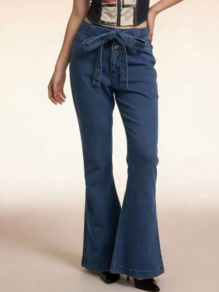 Tie Waist High - Waisted Bell - Bottom Jeans - Trendy Bottoms/Jeans in Aqua for Women | The802Gypsy