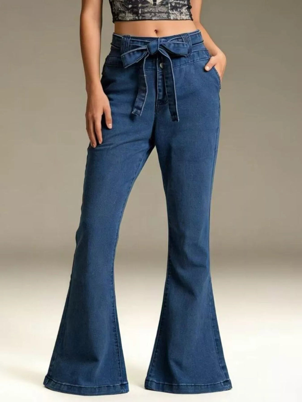 Tie Waist High - Waisted Bell - Bottom Jeans - Trendy Bottoms/Jeans in Aqua for Women | The802Gypsy
