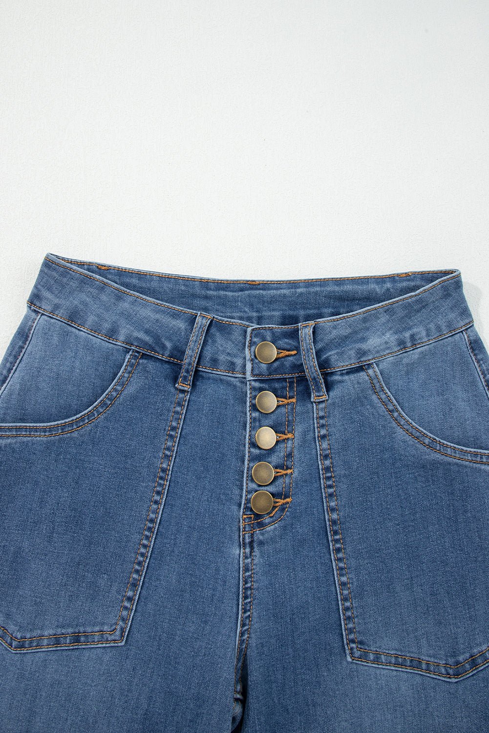 Multi Buttons High - Waist Wide - Leg Jeans - Trendy Bottoms/Jeans in Ashleigh Blue for Women | The802Gypsy