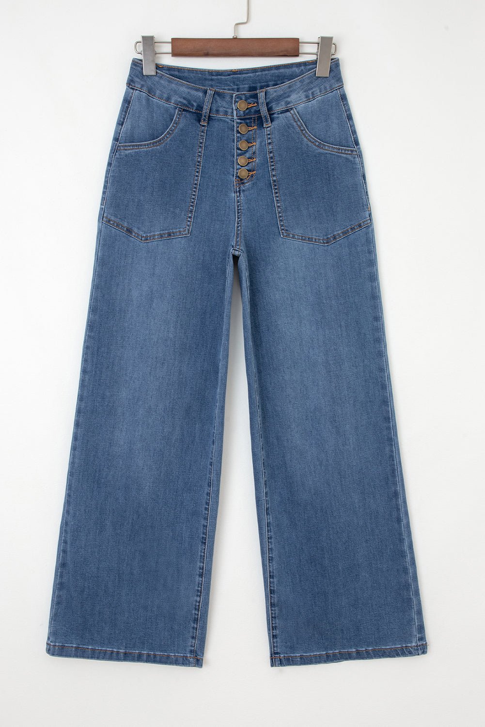 Multi Buttons High - Waist Wide - Leg Jeans - Trendy Bottoms/Jeans in Ashleigh Blue for Women | The802Gypsy