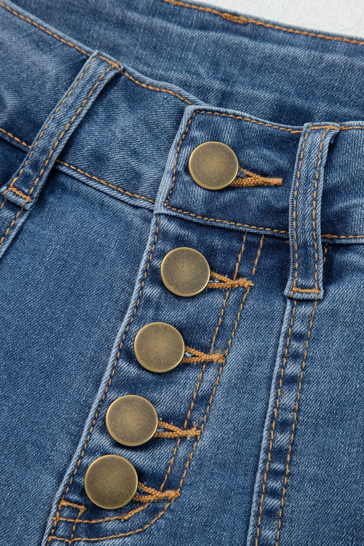 Multi Buttons High - Waist Wide - Leg Jeans - Trendy Bottoms/Jeans in Ashleigh Blue for Women | The802Gypsy