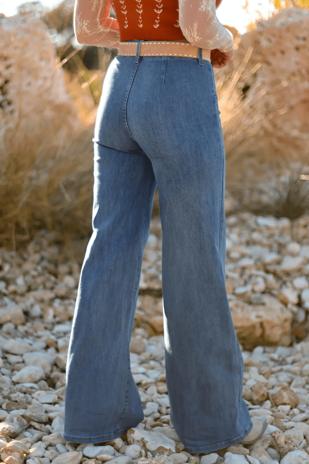 Multi Buttons High - Waist Wide - Leg Jeans - Trendy Bottoms/Jeans in Ashleigh Blue for Women | The802Gypsy