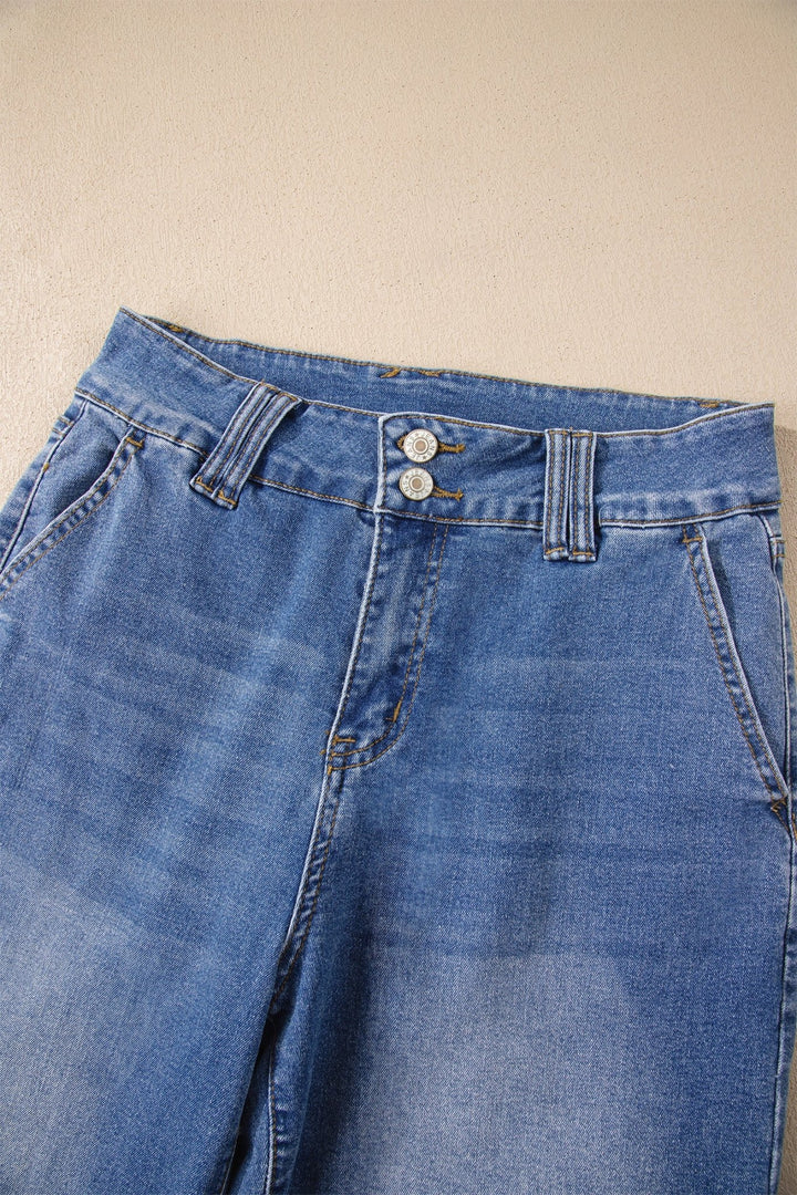 Double Button Zip Fly Straight Leg Jeans - Trendy Bottoms/Jeans in Ashleigh Blue for Women | The802Gypsy