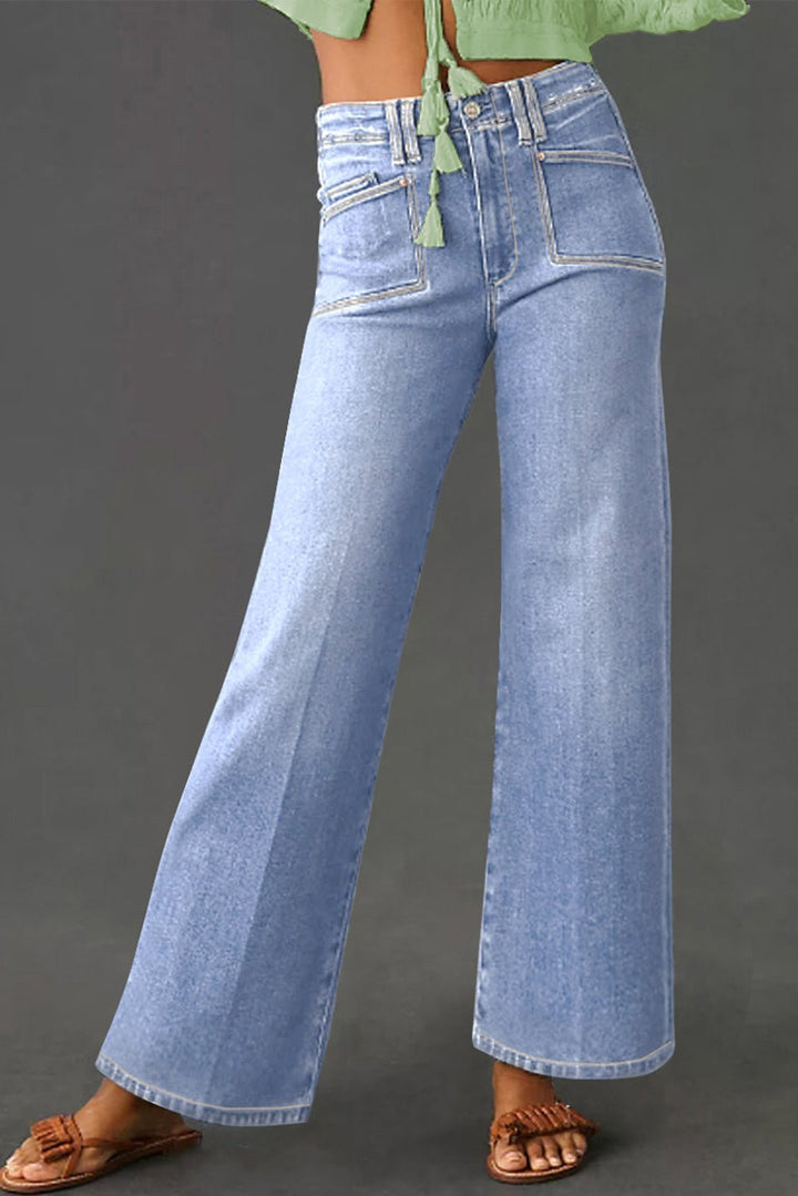 Loose Straight Leg Cropped High Waist Jeans - Trendy Bottoms/Jeans in Beau Blue for Women | The802Gypsy