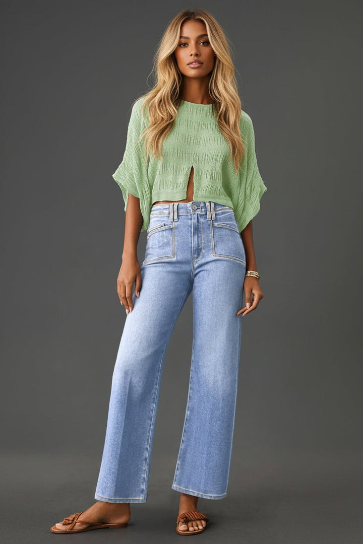 Loose Straight Leg Cropped High Waist Jeans - Trendy Bottoms/Jeans in Beau Blue for Women | The802Gypsy